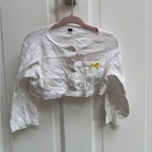 HB 2T Girls White Cropped Cardigan with Yellow Bow Accent